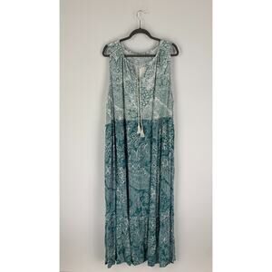 Wonderly Womens Turquoise Paisley Dress Tassel Tie Neck Keyhole Plus Size 3X NWT